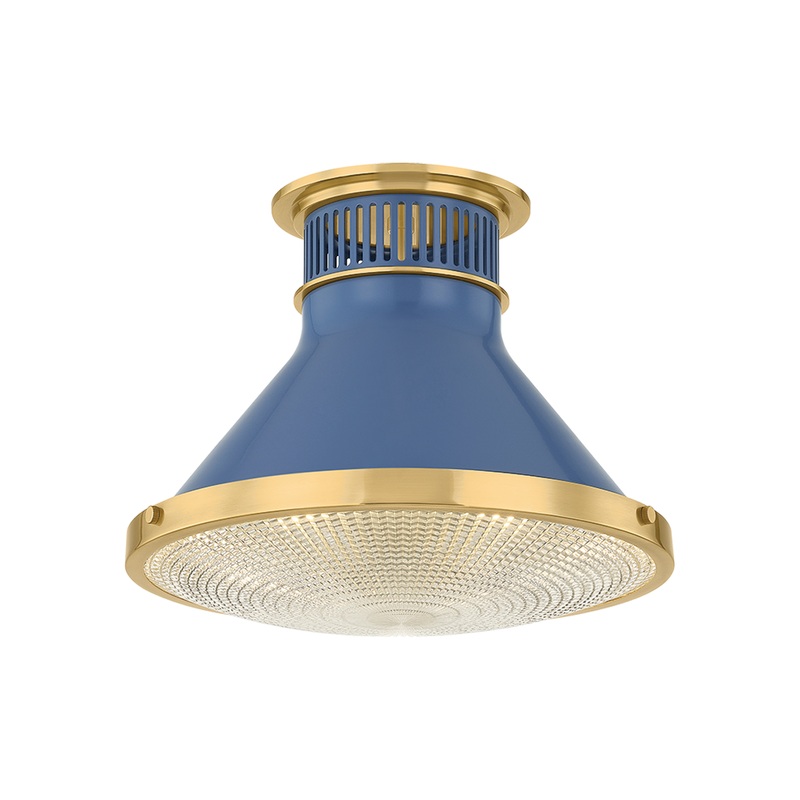 Highclere 1-Light Flush Mount Aged Brass/Soft French Blue