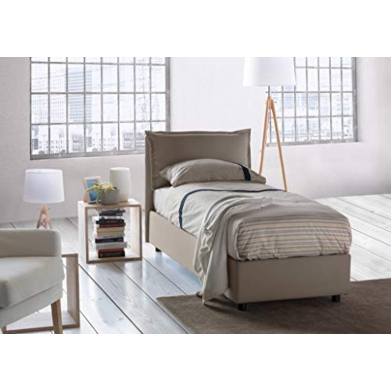 Talamo Italia Letto contenitore Singolo Veronica, Made in Italy, Testata e rivestimento in tessuto, Apertura frontale, adatto per materasso cm 80×190, Tortora