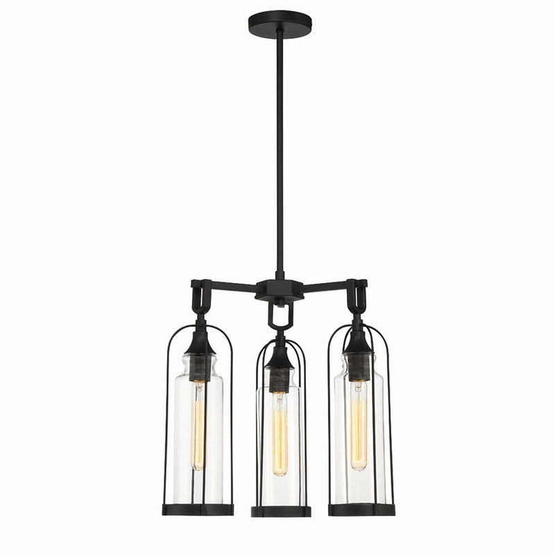 Three Light Outdoor Chandelier from the Yasmin Collection in Satin Black Finish by Eurofase