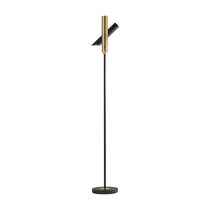 Vega LED Torchiere Black with Antique Brass Accents