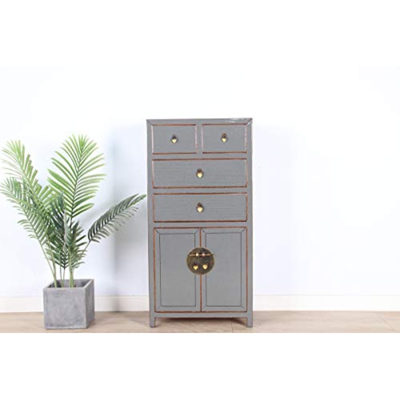 Yajutang – Cassettiera cinese con 4 cassetti, 2 ante, colore: grigio