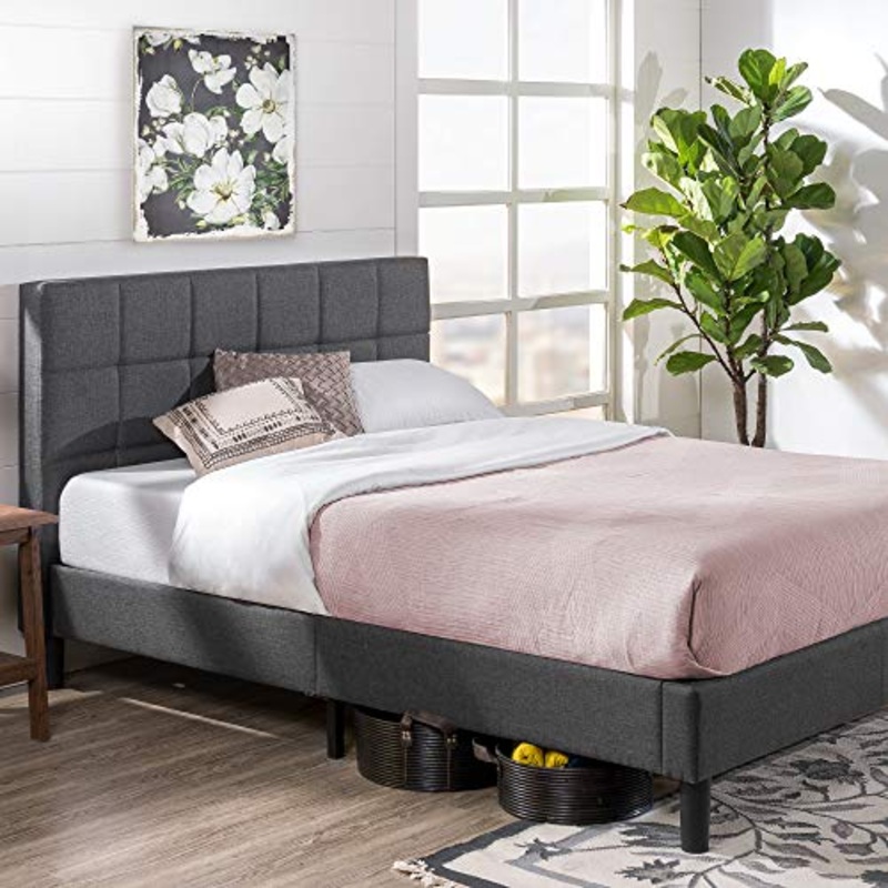 Zinus Lottie 35 cm Telaio del Letto a Piattaforma Imbottito; Base per Materasso; Supporto per Doghe in Legno; Facile da Montare; 140 x 190 cm; Grigio