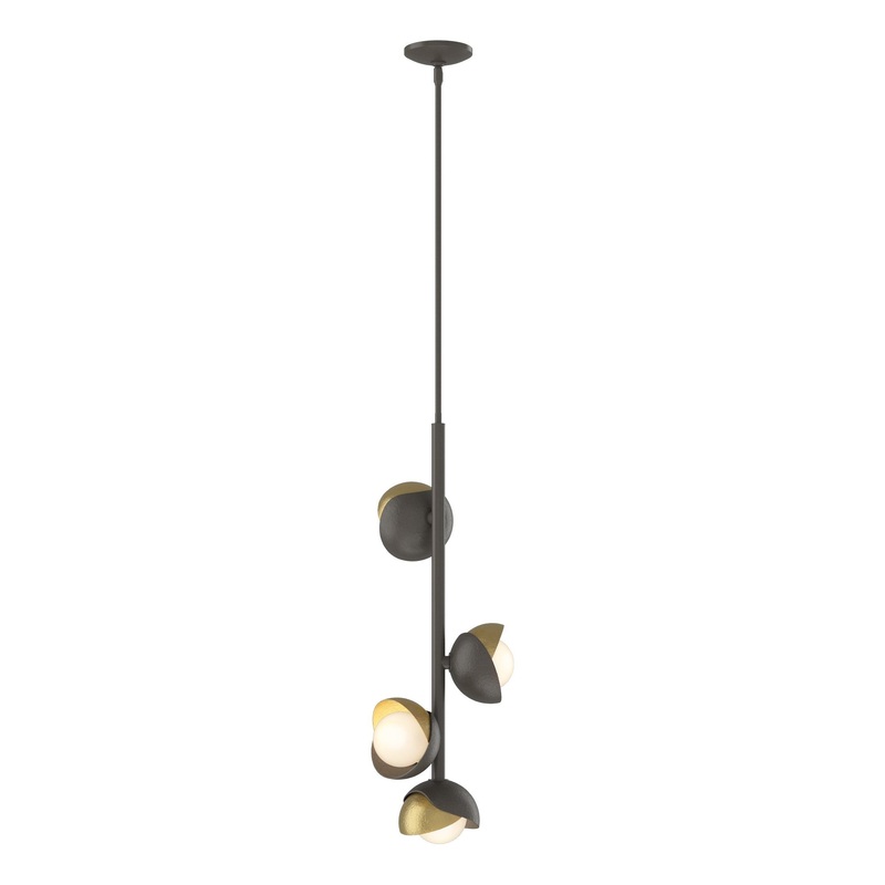 Brooklyn 4-Light Double Shade Vertical Pendant Dark Smoke Modern Brass