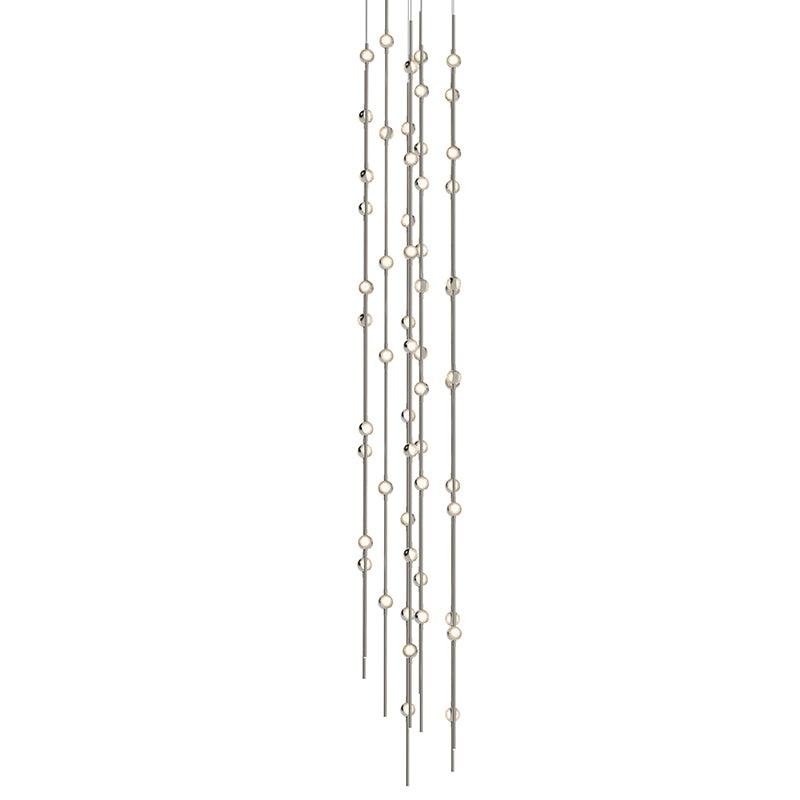 Constellation Andromeda Tall 12″ Round LED Pendant Satin Nickel with Clear Faceted Acrylic 3000K 10′ Adjustable Cord
