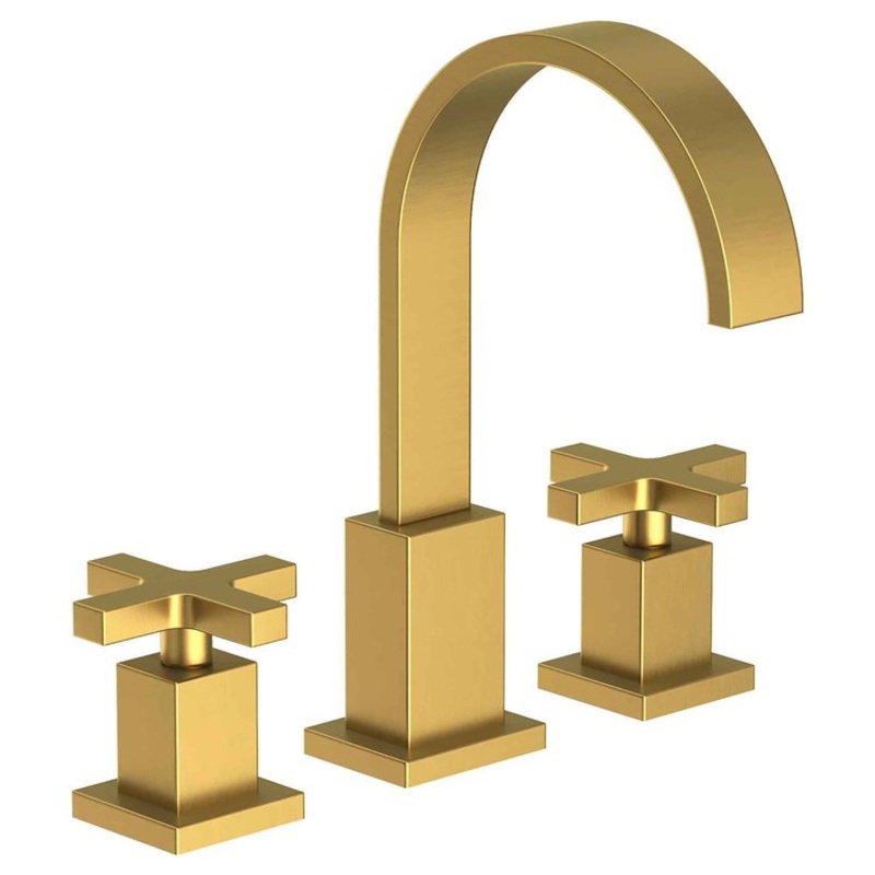 Lavatory Faucet Secant Widespread 8 to 20 Inch Spread 2 Cross ADA Satin Brass PVD 1.2 Gallons per Minute Brass Spout Height 6-3/4 Inch