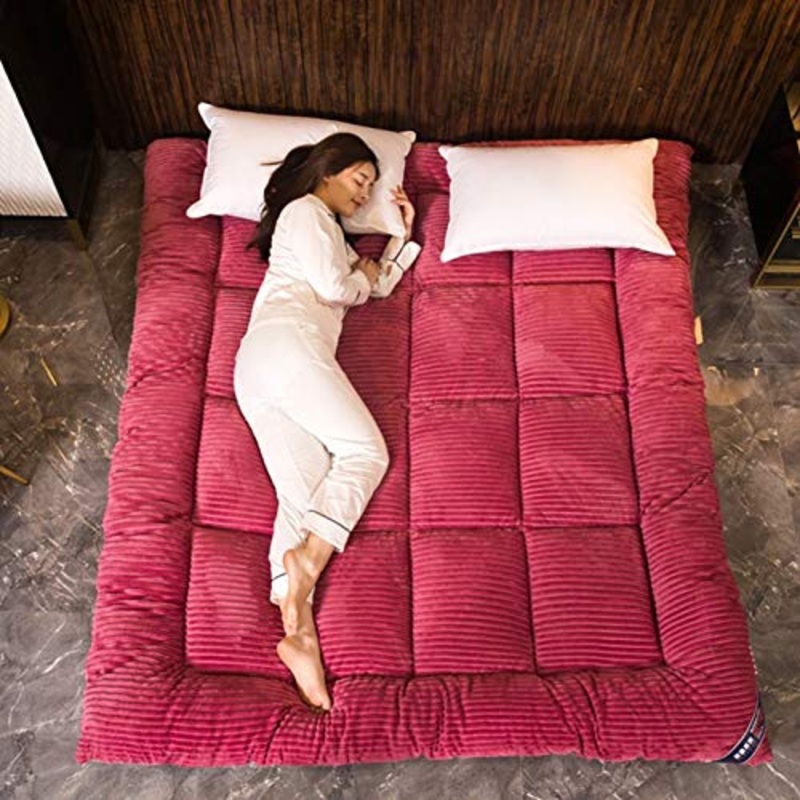 Pieghevole Antiscivolo Tatami Materasso Pad, Multiuso Addensare Mantieni Caldo Tappetino Flanella Giapponese Materasso Futon per Camera da Letto e UfficioRed-150x200cm