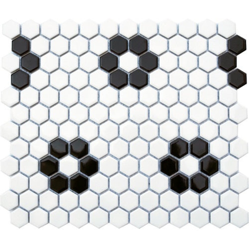 Roca Tile Usa Inc United States Ceramic Tile Cc Mosaics Ii 1X1 Matte Black & White Hexagon Porcelain Tiles In Flower Pattern Mosaics. Ufcc135-12Mt 1 Sheet = .84 Sq.
