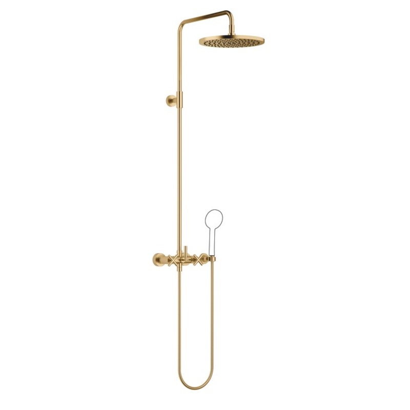 Shower Set TARA Exposed with Mixer Less Handshower 3 Cross/Lever Brushed Durabrass 1.8 Gallons per Minute