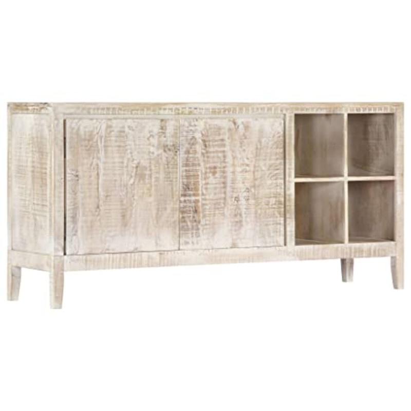 vidaXL Credenza Stile Rustico Raffinato Colore Chiaro Rialzata 4 Scomparti Resistente Buffet Madia Mobile Cucina 160x40x76 cm Legno Massello di Mango