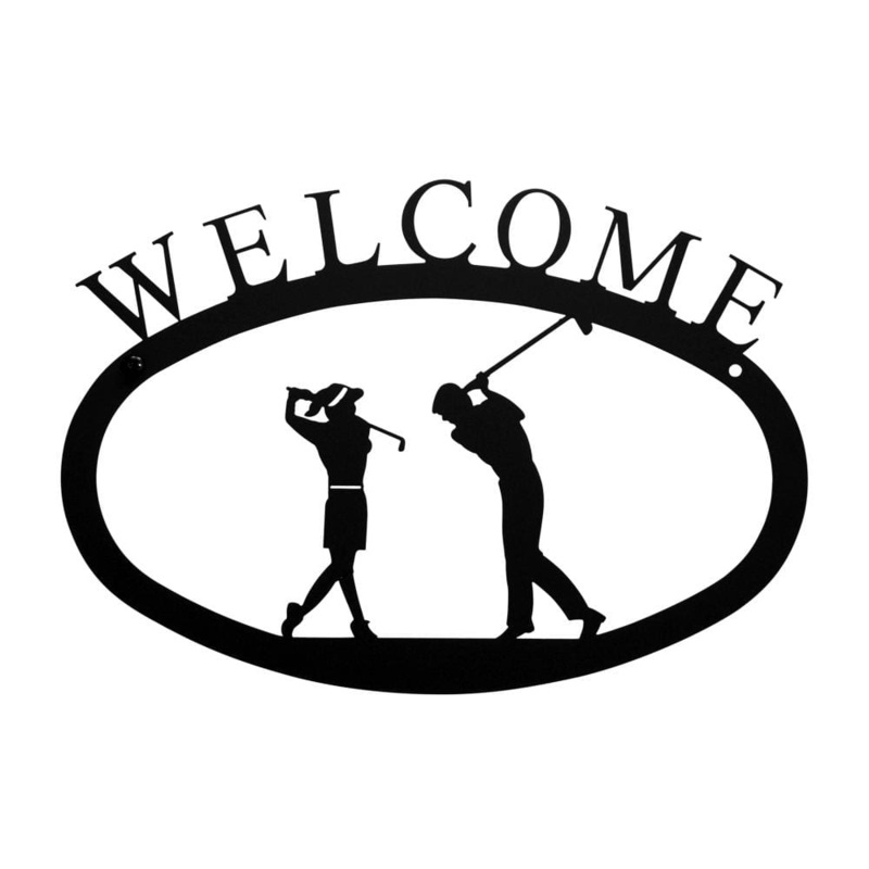 Village Wrought Iron WEL-156-S Two Golfers Welcome Sign Small