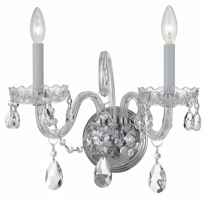Crystorama 1032-CH-CL-S Traditional Crystal Two Light Wall Sconce Polished Chrome