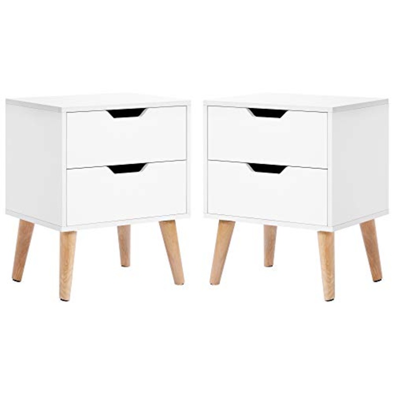 Q-HL Comodino Set di 2 Comodini Tavolo da Comodino Bianco con 2 Cassetti unit di Stoccaggio A Presa Incassata per Camera da Letto Bagno Soggiorno