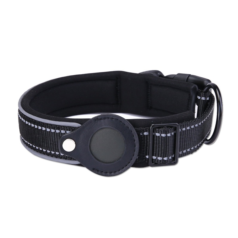 Size L Black Reflective Adjustable Anti-Lost Pet Collar (For Apple AirTag – Collar Only, Tracker Not Included)