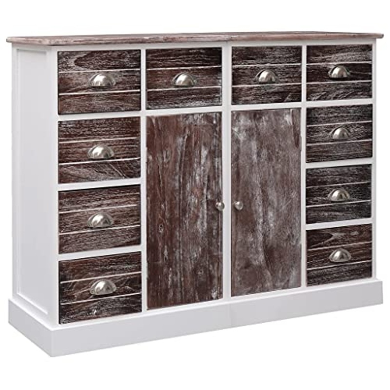vidaXL Credenza Mobile con 10 Cassetti e Ante Robusta Pratica Tavolino Laterale Salotto Marrone 113x30x79 cm in Legno Pioppo e Paulownia