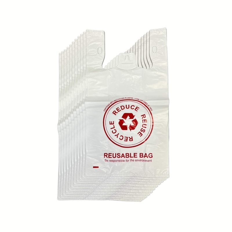 100x Large Reusable Plastic Singlet Shopping Bags – 80% Recycled 38UM Compliant