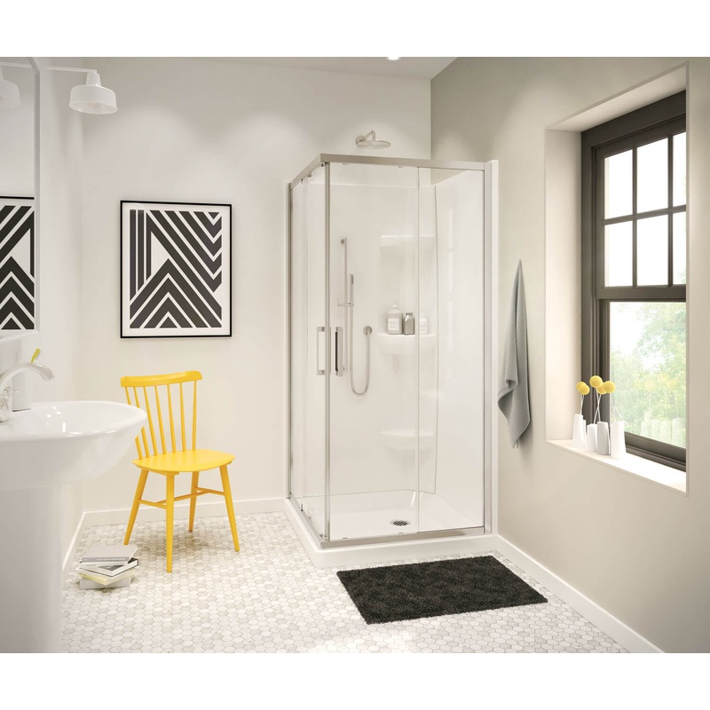MAAX 137447-900-305-000 Radia Square 32 x 32 x 71  in. 6mm Sliding Shower Door for Corner Installation with Clear glass in Brushed Nickel