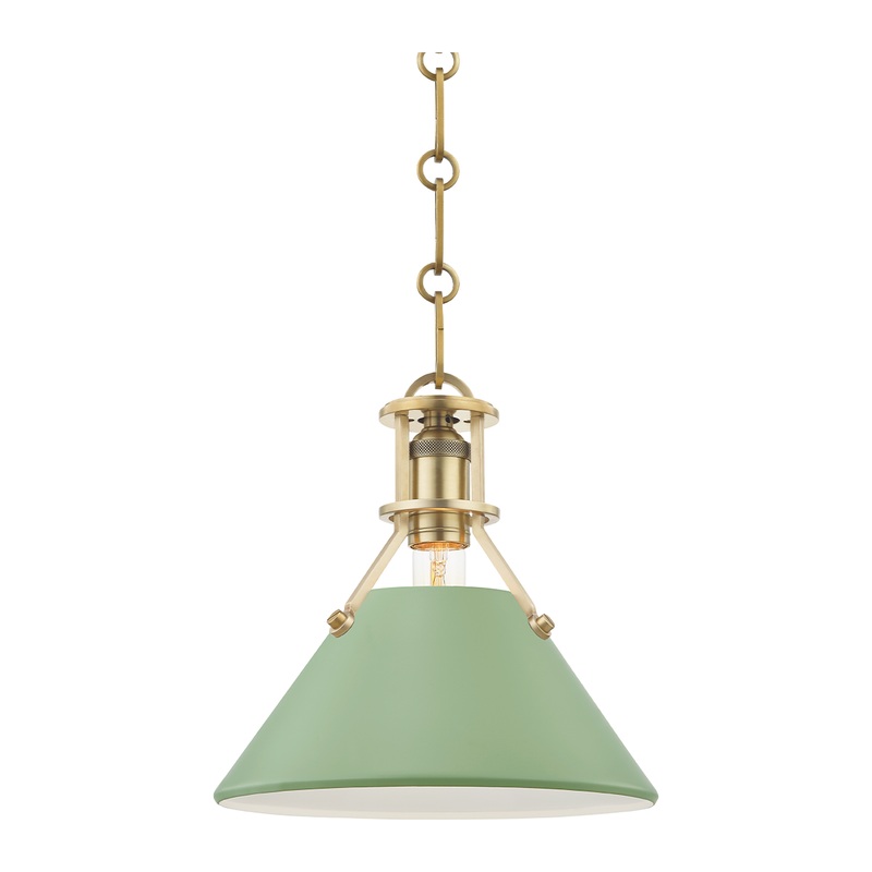 Painted No.2 1-Light Pendant Aged Brass/Leaf Green Combo