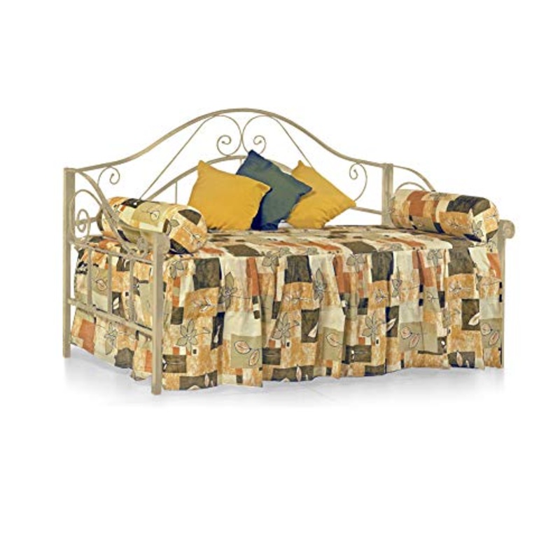 SomnusSana Divano Letto Singolo in Ferro Battuto metallo Nero, Bianco e vari colori Mod. SOFIA predisposto per rete 80×190 (non inclusa) (Avorio Anticato)