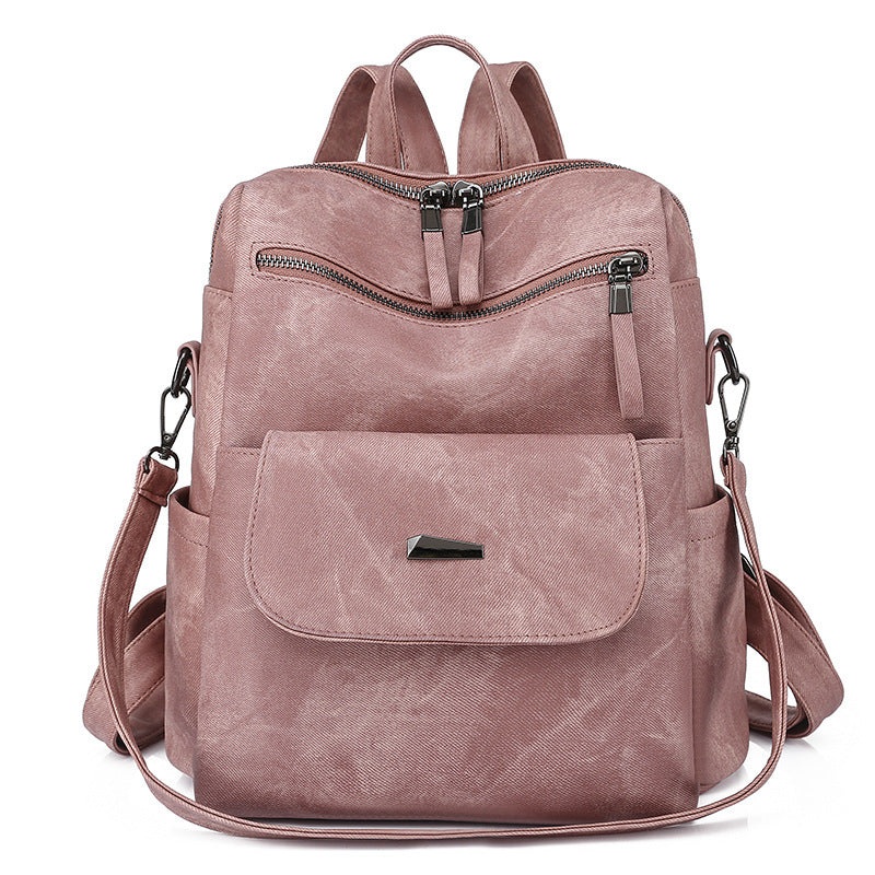 Stylish Women’s PU Leather Backpack – Versatile Shoulder Bag with Multiple Pockets(Pink)