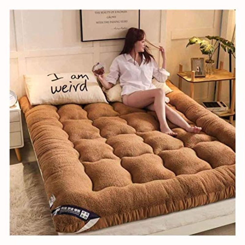 Adatto Per Materasso Futon Traspirante Resistente Per Tutte Le Stagioni, Materasso in Lana Di Agnello, Materasso Pieghevole Tatami Mat, khaki- 180x220cm