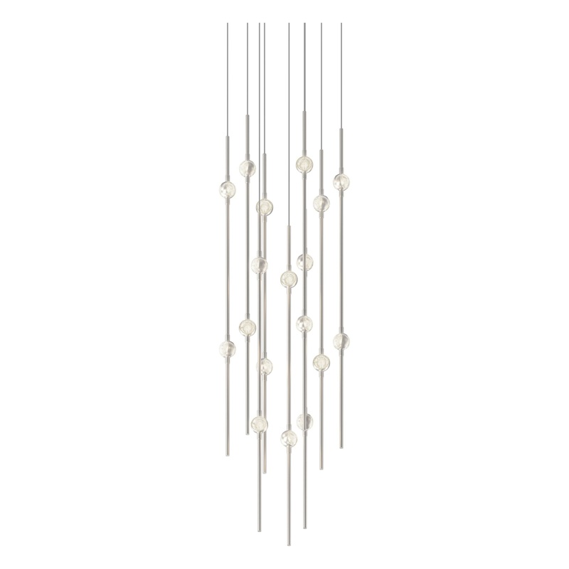 Aries 12″ Round LED Pendant Satin Nickel with Clear Faceted Acrylic 3000K 20′ Adjustable Cord