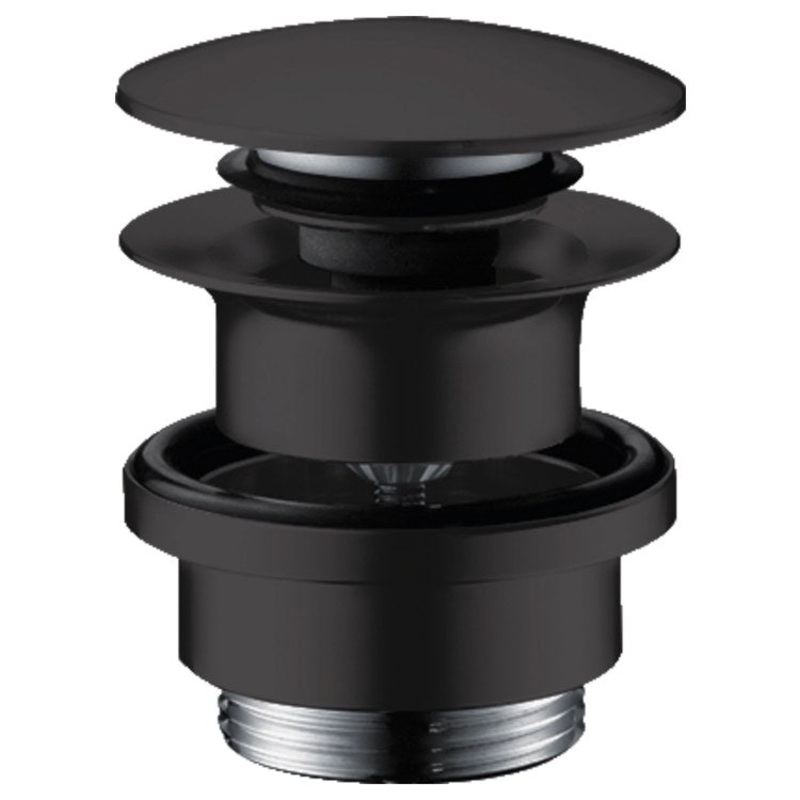 Drain Assembly Push-Open with Overflow Matte Black 1-1/4 Inch Brass