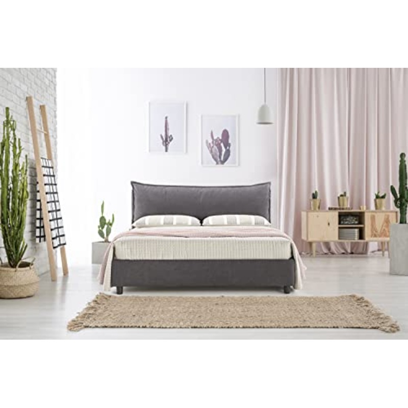 EVERGREENWEB – Letto con Moderno Box Contenitore e Rete a Doghe in Legno Elegante Testiera Tessuto Imbottito SFODERABILE Ideale per Camera da Letto (GRIGIO SCURO, 160X190)