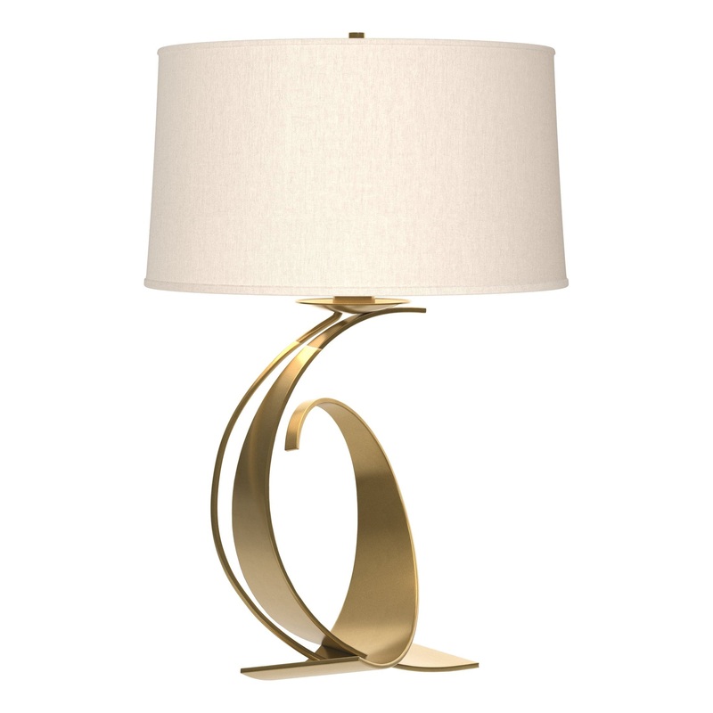 Fullered Impressions Large Table Lamp Modern Brass Flax Shade (SE)