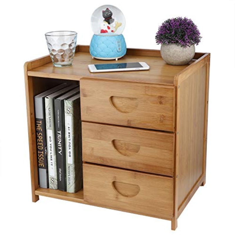 HYM Composto da Comodino Mini Comodino in bamb Tavoli Laterali con 3 Cassetti Accessorio Camera da Letto