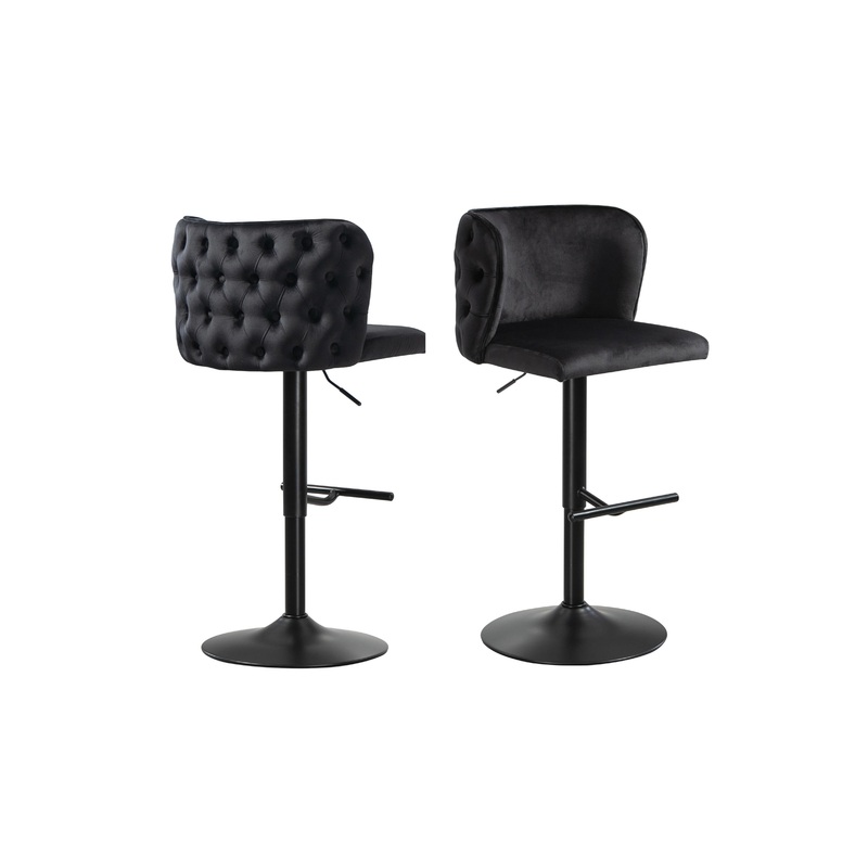 Lara Tufted Height Adjustable Swivel Bar Stools with Footrest – Black