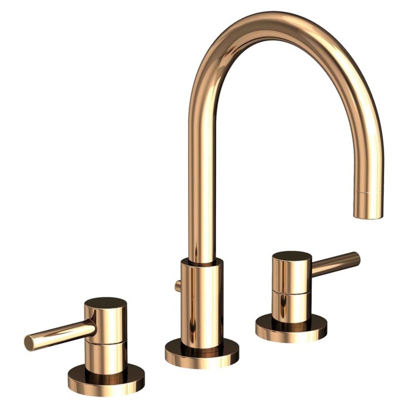 Lavatory Faucet East Linear Widespread 8 to 20 Inch Spread 2 Lever ADA French Gold PVD 1.2 Gallons per Minute Brass Spout Height 6-1/8 Inch