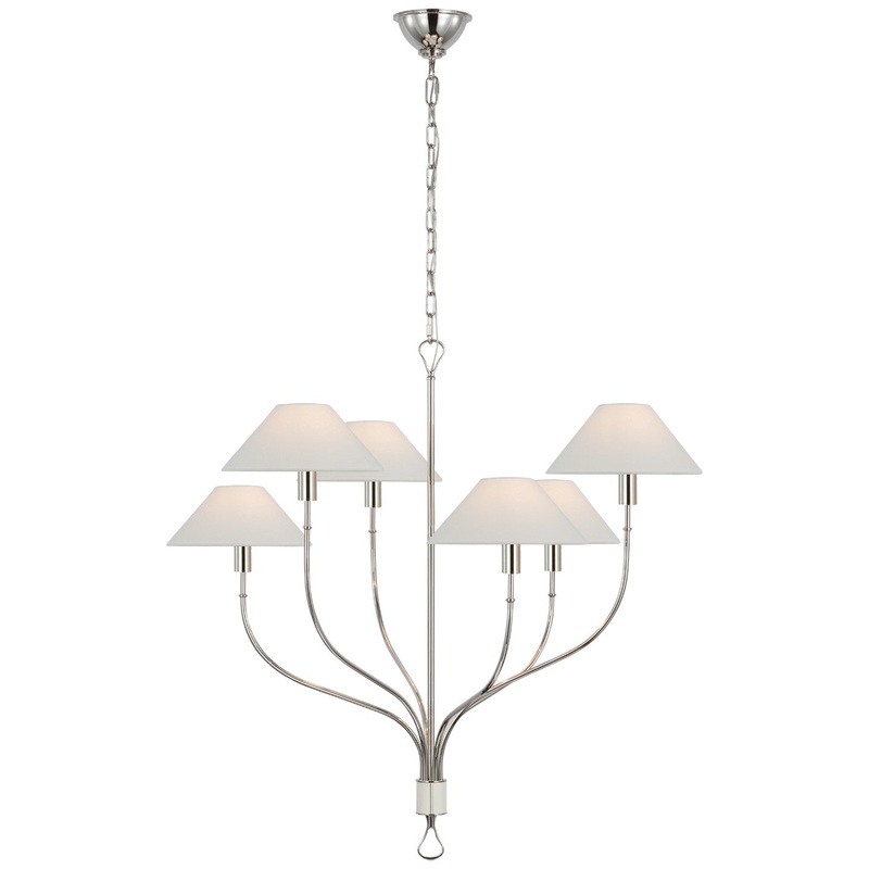 LED Chandelier from the Griffin Collection in Polished Nickel And Parchment Leather Finish by Visual Comfort Signature