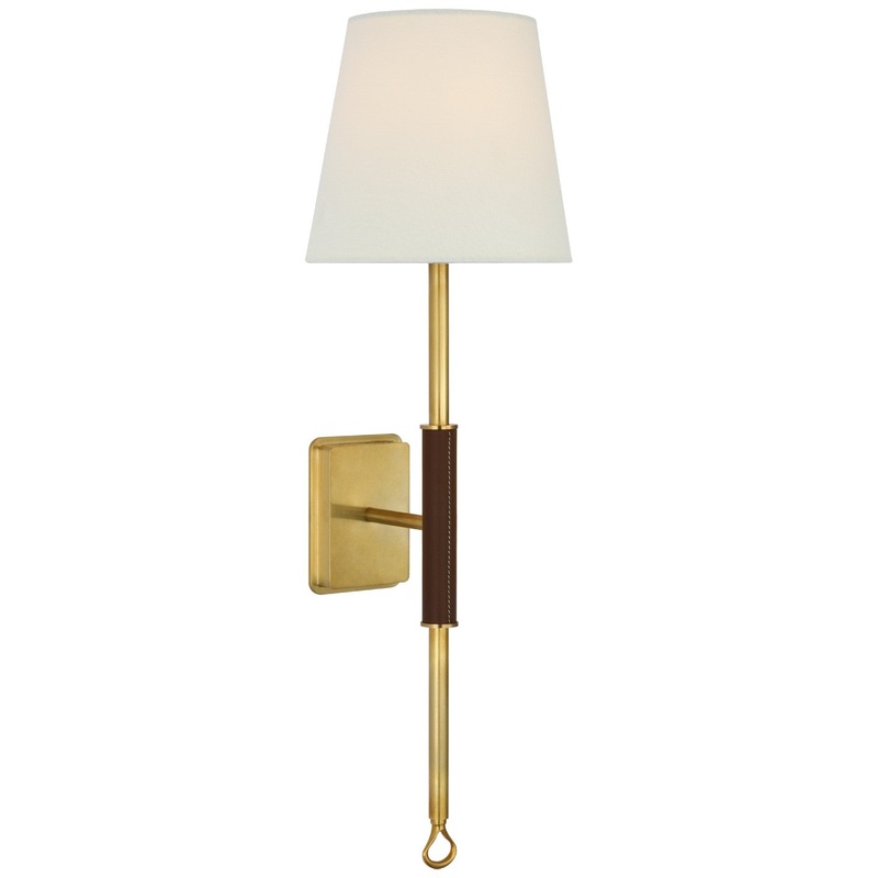 LED Wall Sconce from the Griffin Collection in Hand-Rubbed Antique Brass And Saddle Leather Finish by Visual Comfort Signature