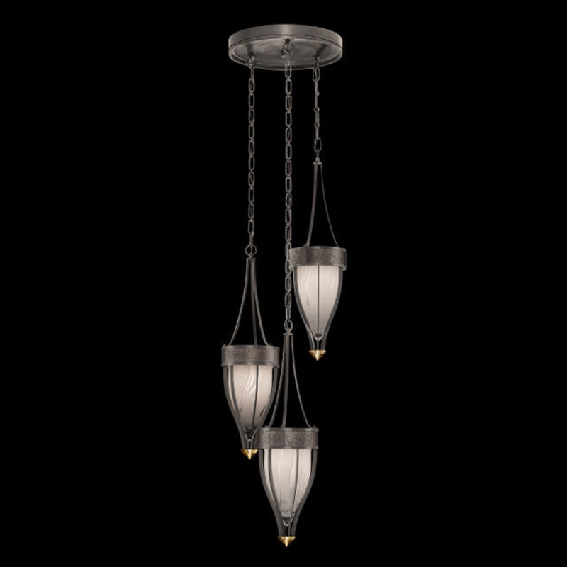 Mirage 17.5″W Round Pendant Midnight Steel/Brass/Pebble