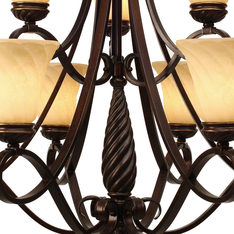 Torbellino 2 Tier – 9 Light Chandelier in Cordoban Bronze with Remolino Glass