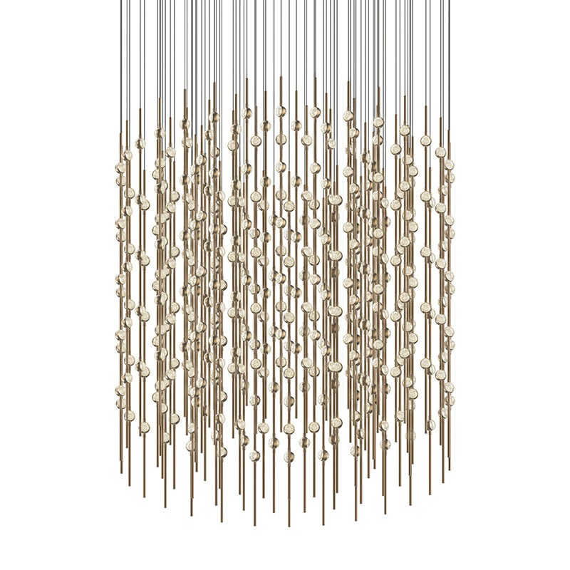 Constellation 48″ Centaurus Cylinder LED Pendant Satin Brass with Clear Faceted Acrylic 3000K