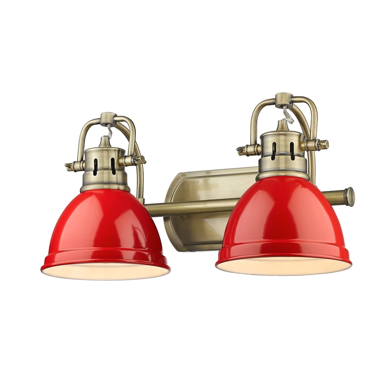 Duncan 2 Light Bath Vanity inAged Brasswith Red Shades