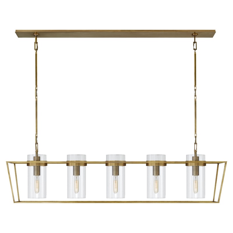Five Light Linear Pendant from the Presidio Collection in Hand-Rubbed Antique Brass Finish by Visual Comfort Signature
