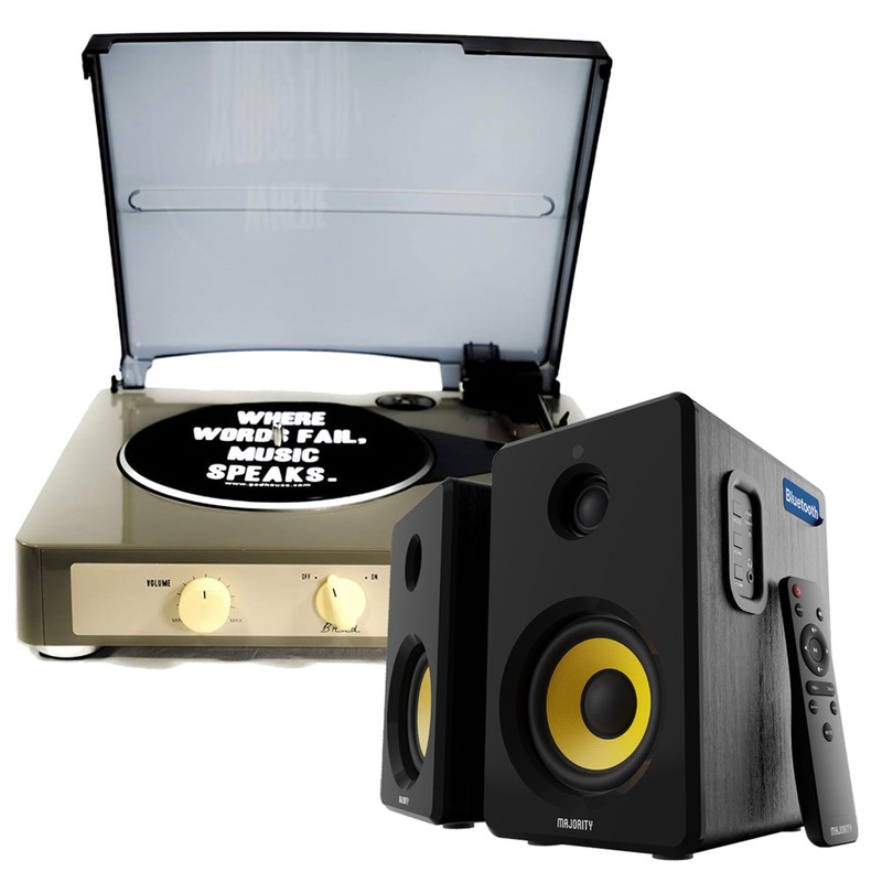 Gadhouse Brad MKII Record Player – Grey + Bundled Majority D40X Bluetooth Speakers