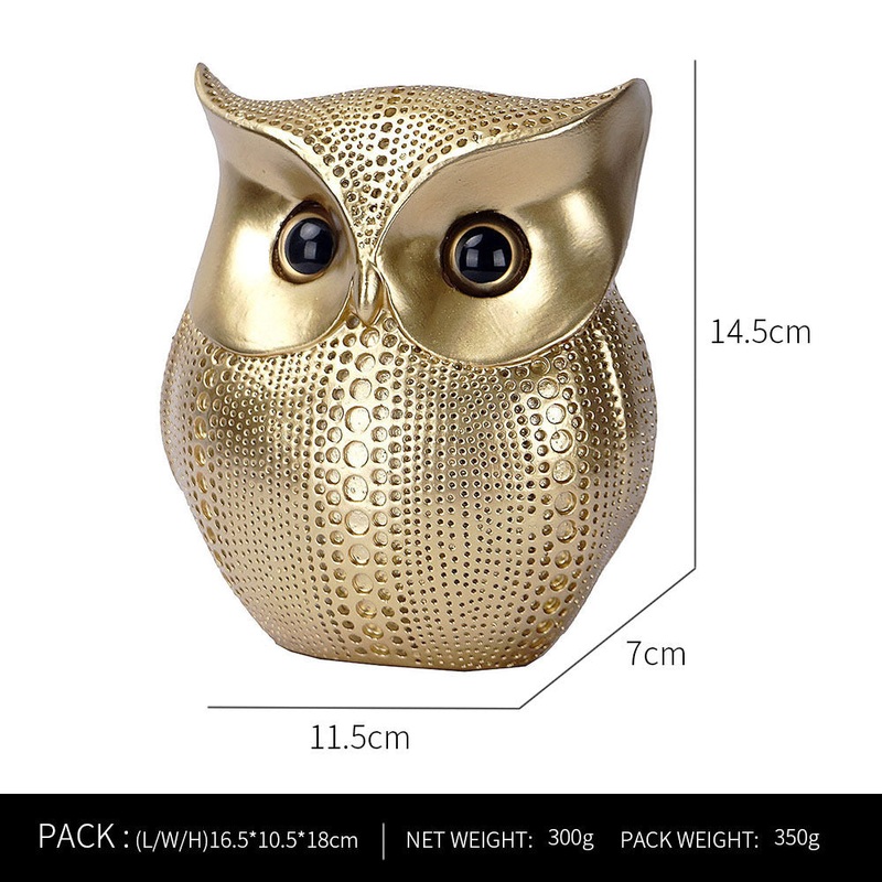 Gold resin owl statue – modern perforated design for living room TV cabinet and entryway decoration