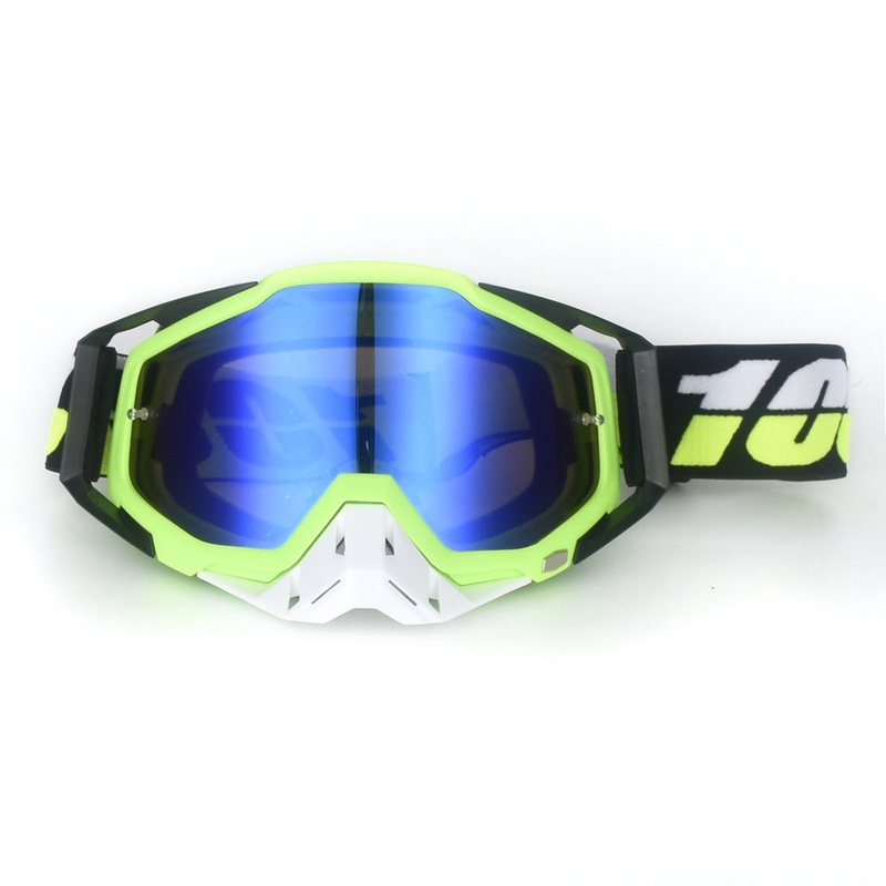 Green and white Motorcycle Goggles – UV-Protective Anti-Dust Riding Glasses for Outdoor Sports(Blue lenses)