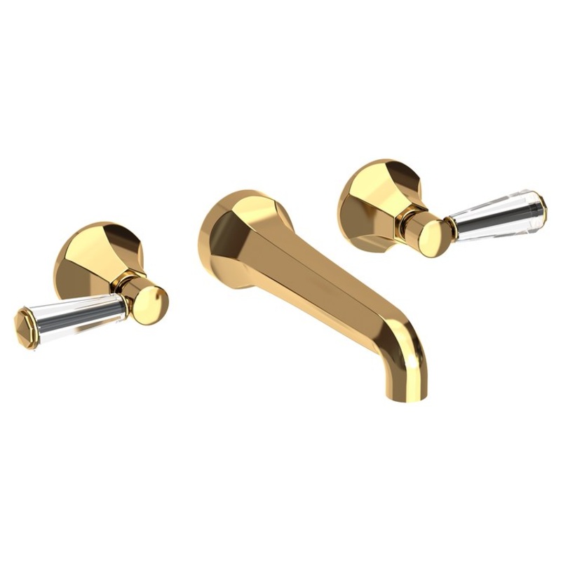 Lavatory Faucet Metropole Wall Mount 8 Inch Spread 2 Lever ADA WaterSense Polished Brass/Crystal Uncoated Living 1.2 Gallons Per Minute Brass/Crystal Less Drain Spout Reach 7-1/2 Inch