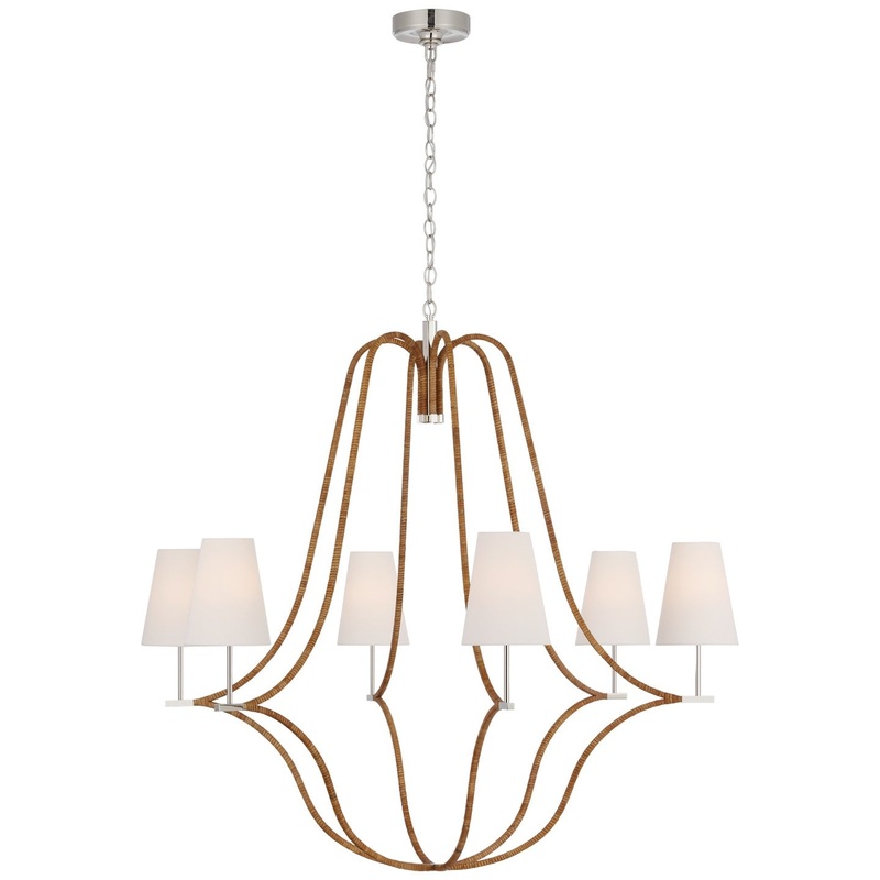LED Chandelier from the Biscayne Collection in Polished Nickel And Natural Rattan Finish by Visual Comfort Signature
