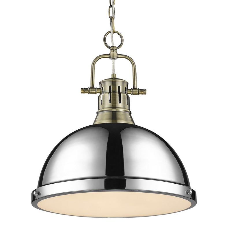 One Light Pendant from the Duncan Collection in Aged Brass Finish by Golden