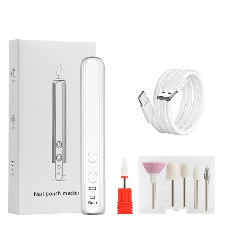 Portable Electric Nail Drill Pen Kit – USB-C Rechargeable, 3-Speed, High Torque, Low Heat(white)