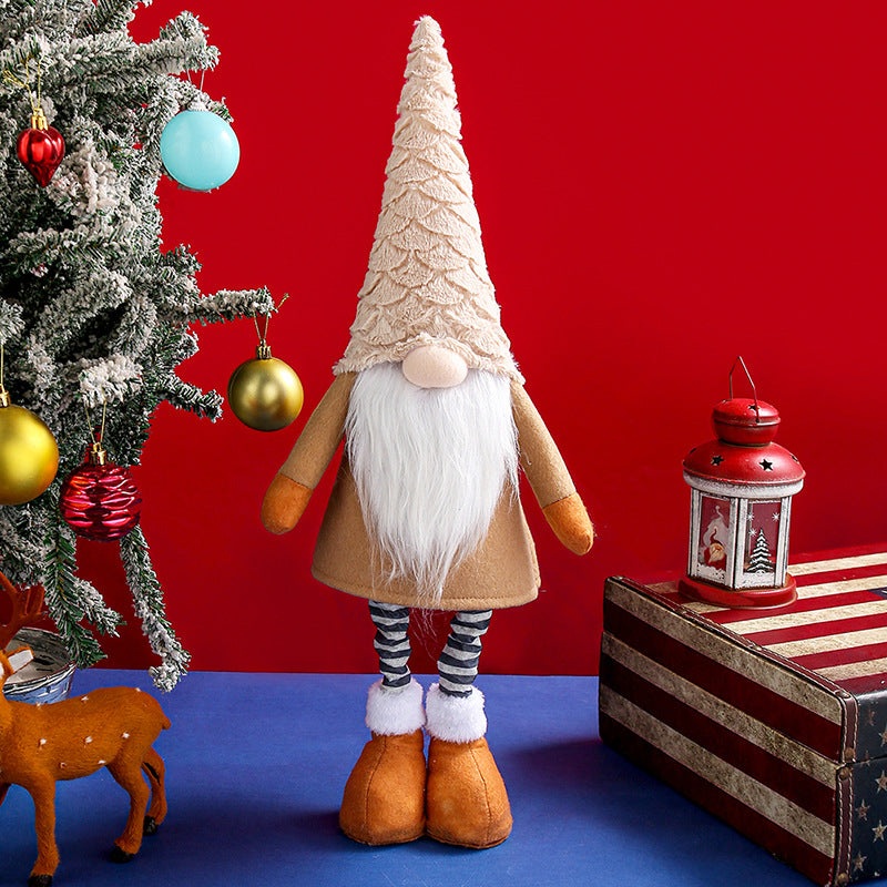 Retractable Leg Christmas Gnome Plush – Adjustable Standing Holiday Decoration(brown)