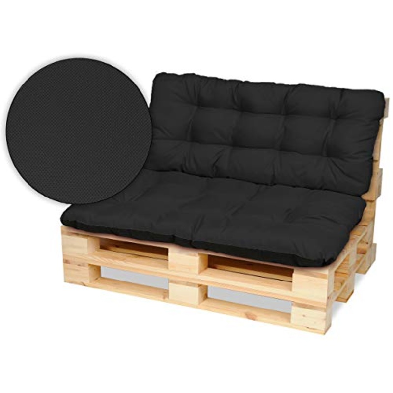 SuperKissen24. Cuscino per Bancale Divano Pallet 120×80 cm con Schienale 120×50 cm Seduta Impermeabile e Comodo per Divanetti da Esterno – Nero