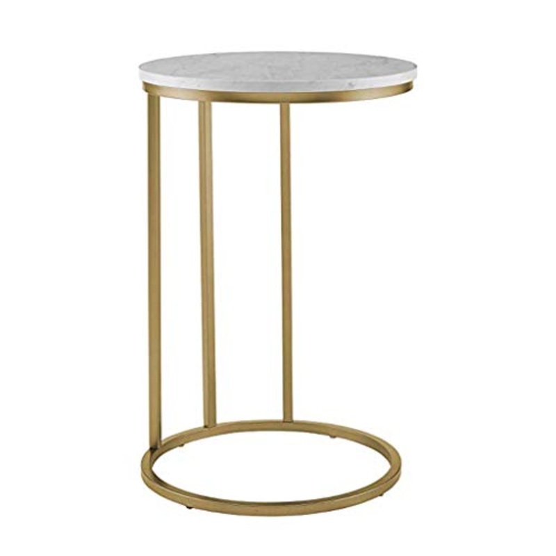 Yyqx Comodino Tavolino da Salotto Moderno Rotondo Rotondo for Salotto Tavolino da Salotto in Finto Marmo Bianco Oro Finto Comodini Letto