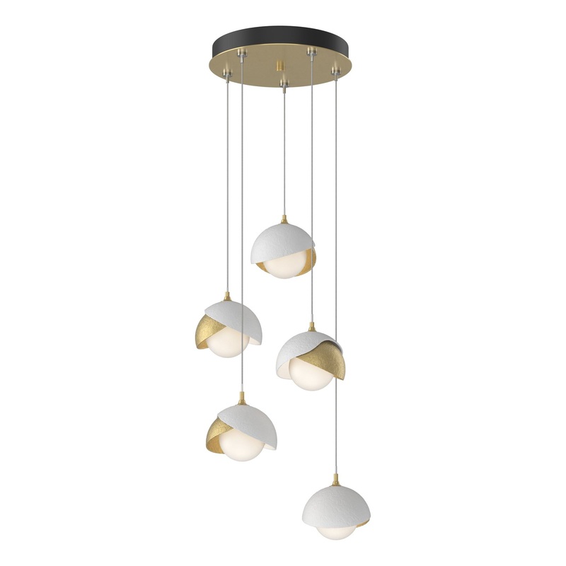 Brooklyn 5-Light Double Shade Pendant Modern Brass White