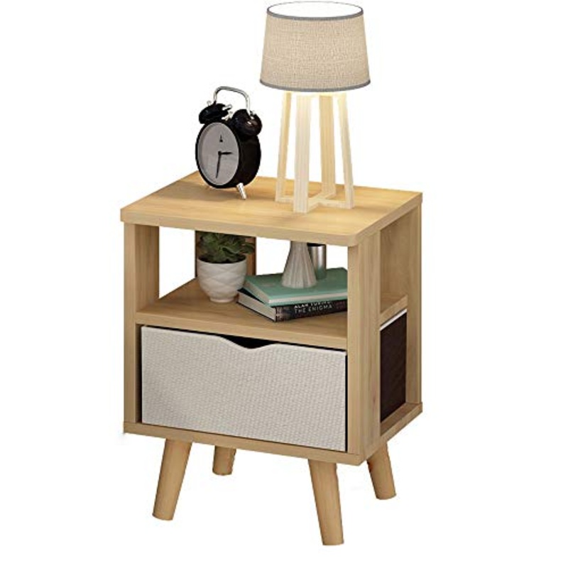Comodino HAIZHEN Semplice con cassetto in Tessuto, tavolino da Salotto in Legno Color Camera da Letto con Gambe in Legno massello